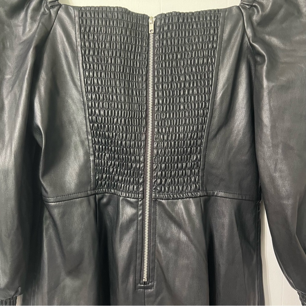 Avec Les Filles Vegan Leather Black Party Moto Puff Sleeve Mini Dress Size S - Picture 10 of 13